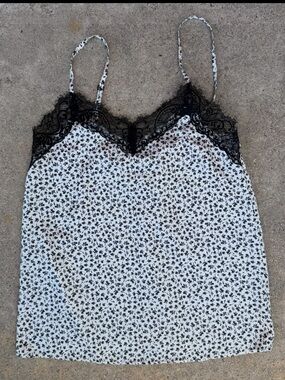 Tezenis Satin Camisole Top Lace Trim Spaghetti Straps Sleeveless floral Size XS